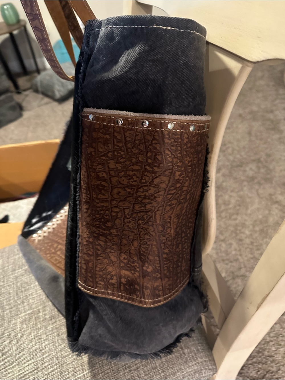 Myra Bag Brown and White Cowhide Leather Tote - Picture 3 of 4